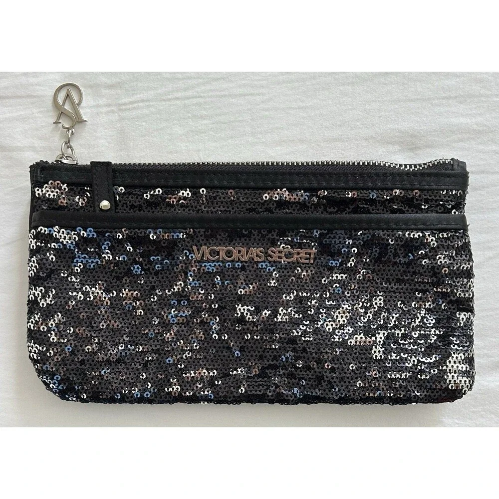 NWOT Victoria's Secret Sequin Cosmetic Bag Pouch with Front Zip Pocket